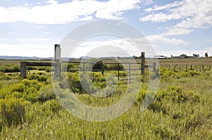 Farm gate by a prairie