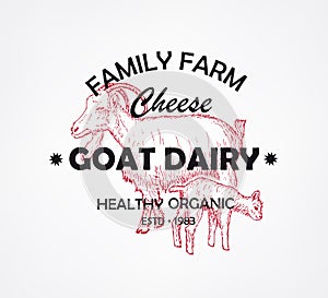 Farm Goat dairy products. Vector illustration emblem or logo