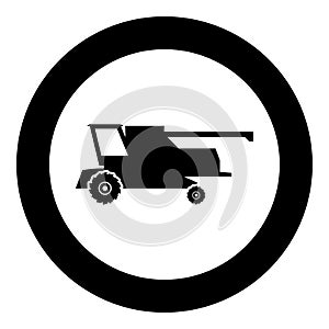 Farm harvester for work on field Combine icon black color illustration in circle round