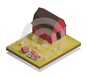 Farm Hay Harvesting Isometric Composition