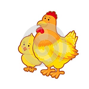 Farm hen and chicken