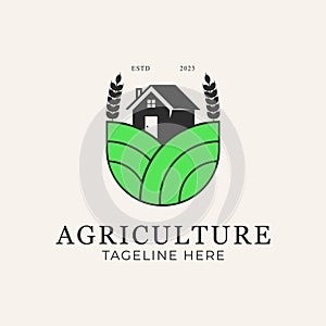 farm house agriculture line art logo vector symbol illustration design