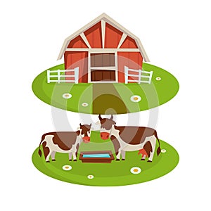 Farm house barn or farmer agriculture and cattle farming flat cartoon icons