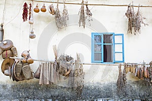 Farm house in China with dried herbs and fruits