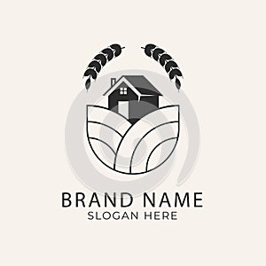 farm house line art logo vector symbol illustration design