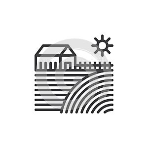 Farm house line icon, outline vector sign, linear style pictogram isolated on white. Symbol, logo illustration. Editable stroke
