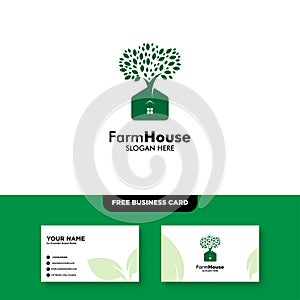 Farm House Logo, vector logo design for agriculture, agronomy, rural country farming field, natural harvest, Free Business Card