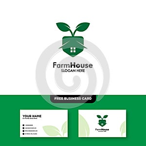 Farm House Logo, vector logo design for agriculture, agronomy, rural country farming field, natural harvest, Free Business Card