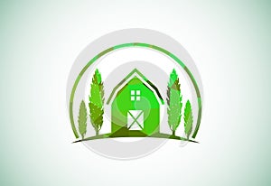 Farm house low poly style logo template, Agriculture icon sign symbol