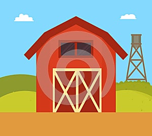 Farm House Nature Landscape Vector Illustration