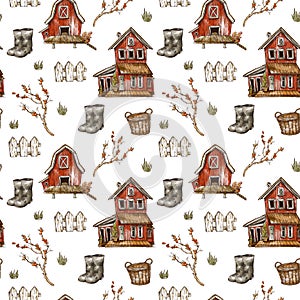 Farm house seamless pattern, Rustic vintage texture