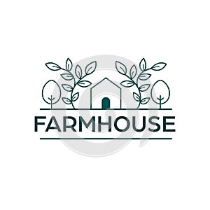 Farm house vector logo design. House and leaves abstract logo template.