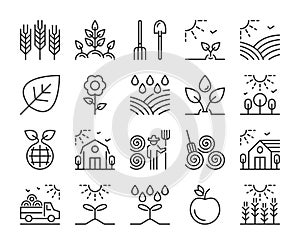 Farm icon. Agriculture and Farming line icons set. Editable stroke.