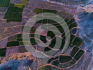 Ariel view of Farm lands and rocky area