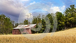 Farm landscape with aging barn