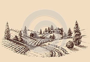 Farm landscape etch