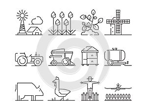 Farm linear icon. Agricultura nature village fields wheat symbols vector isolated photo