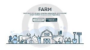 Farm, local grown food, farmer`s market, concept header, flat de