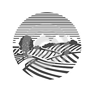 Farm logo. Black and white illustration.