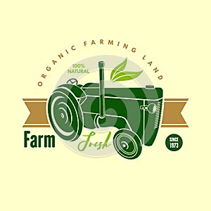 Farm Logo design concept with retro Tractor