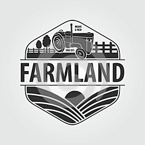 Farm Logo design concept with retro Tractor