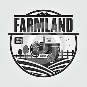 Farm Logo design concept with retro Tractor