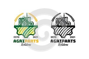 Farm Logo Template Design with tractor and wheat