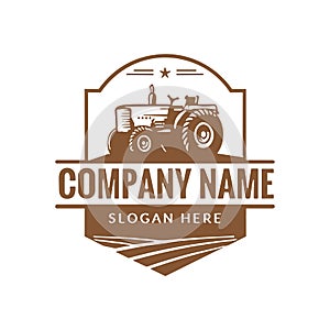 Farm logo. Template with farm landscape. Vector illustration