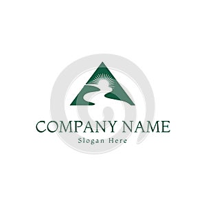 Farm logo. Template with farm landscape. Vector illustration