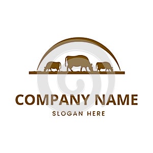 Farm logo. Template with farm landscape. Vector illustration