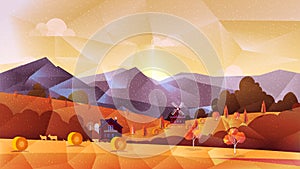 Farm low poly, vector background