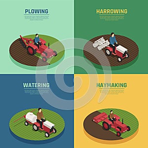 Farm Machinery 4 Isometric Icons