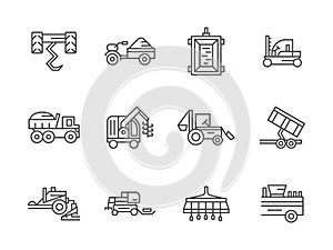 Farm machinery black line icons