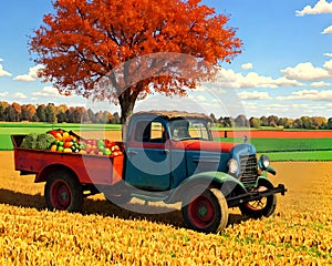 Farm market crop old pickup bed loaded