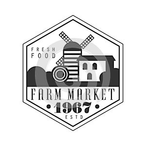 Farm market estd 1967 logo. Black and white retro vector Illustration