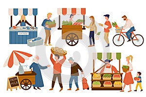 Farm market of vegetables and dairy products vector