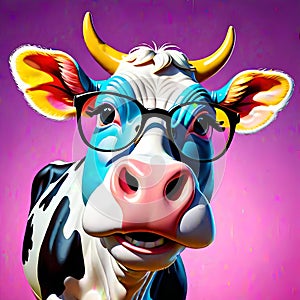 Farm milk cow cool dude glasses upscale personality pop art