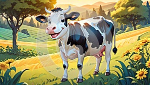 Farm milk dairy cow friendly smiling cartoon face