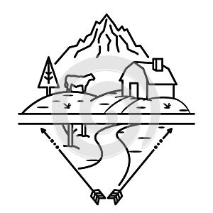 Farm mountain cow, line Art logo template