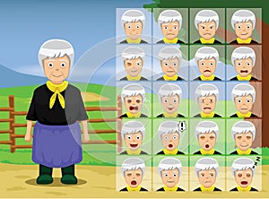 Farm Old Woman Cartoon Emotion faces Vector Illustration