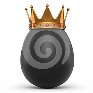 Farm organic black egg with gold royal king crown on white background