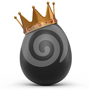 Farm organic black egg with gold royal king crown on white background