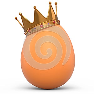 Farm organic brown egg with gold royal king crown on white background