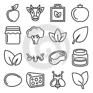 Farm and Organic Food Icons Set. Line Style Vector