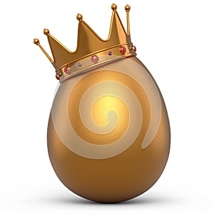 Farm organic gold egg with gold royal king crown on white background