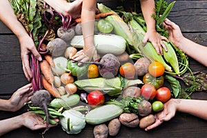 Farm organic nutrient concept, ripe raw vegetables photo