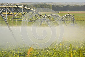 Farm Pivot Irrigation System Waters Farmer's Crop