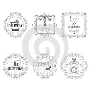 Farm Products Badges With Ornament.