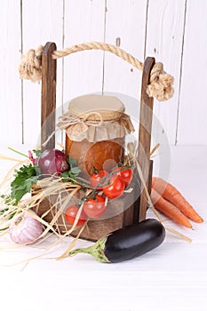 Farm products on white wooden background.