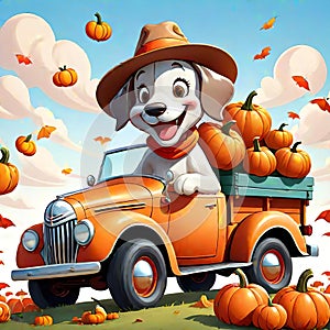 Farm pumpkin patch farmer dog pickup autumn market harvest